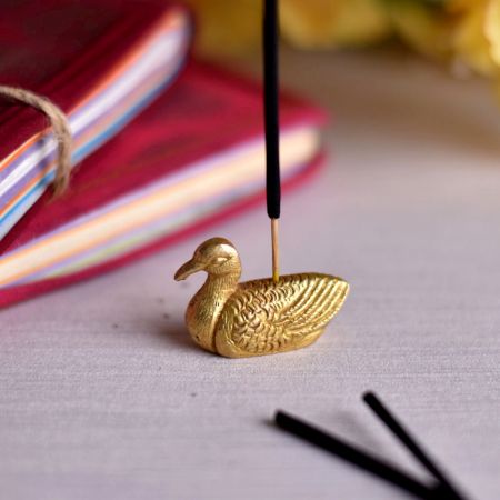 Golden Brass Duck Agarbatti Holder Stand